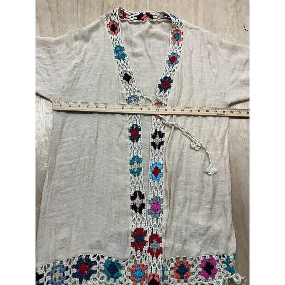 Boho Crochet Kimono Cardigan Fringe Open Front Festival Hippie Topper One Size - Picture 4 of 7